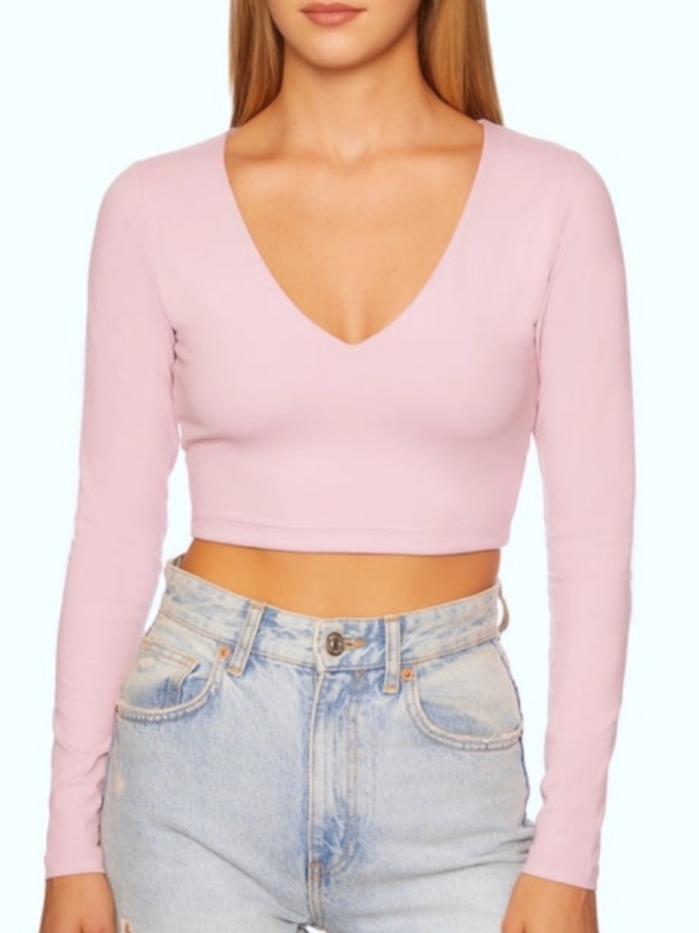 Susana Monaco very v long sleeve crop top Waterlily pink purple size Large